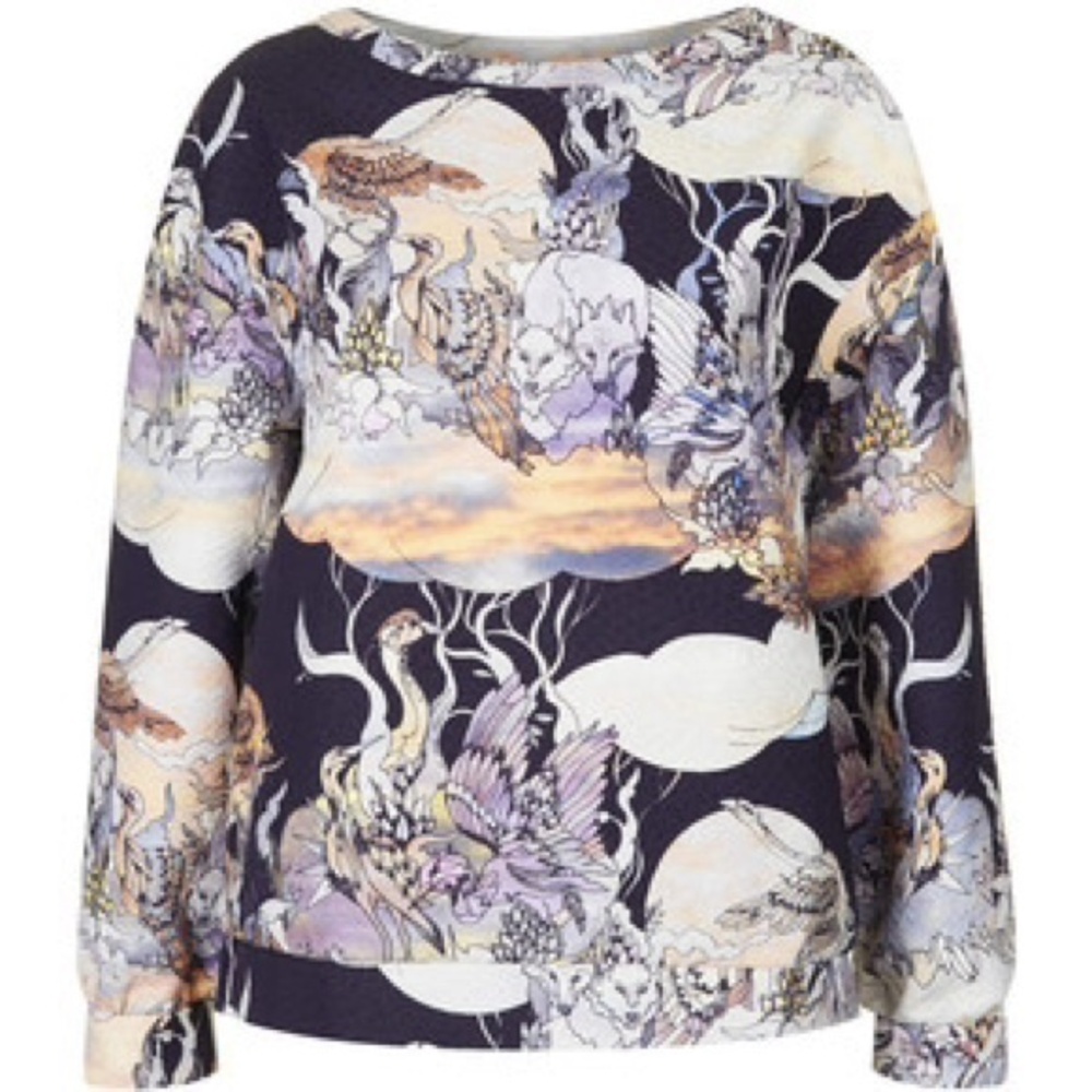 Topshop Wolf Watercolor Jacquard Sweatshirt